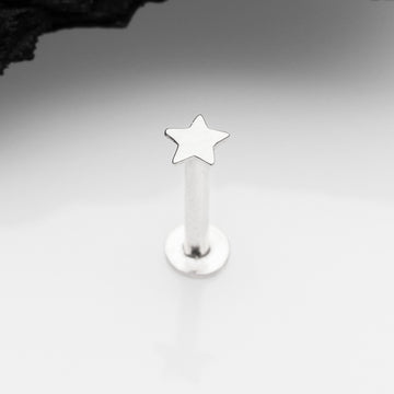 Detail View 1 of 14 Karat White Gold OneFit Threadless Flat Star Top Flat Back Stud Labret
